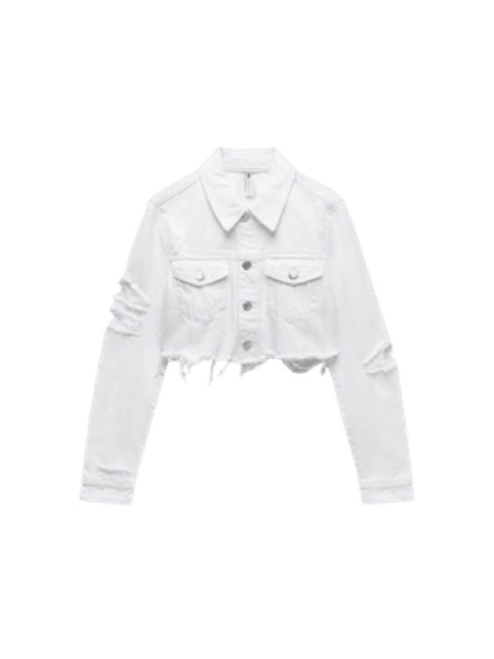 Zara White Cropped Distressed Denim Jacket